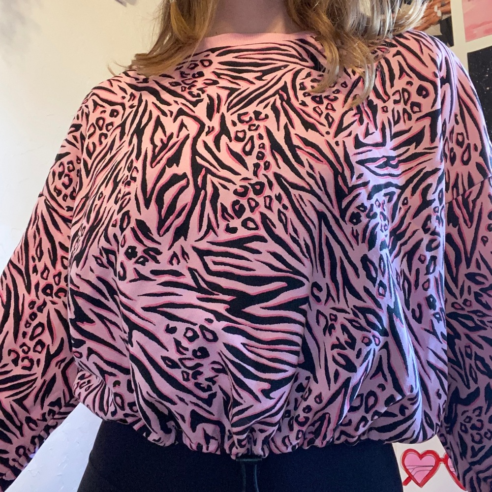 Cropped Pink Zebra Sweatshirt